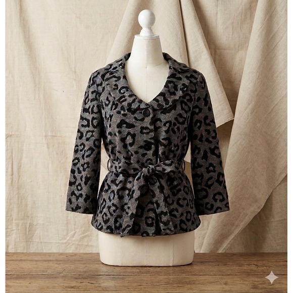 Sandro Jackets & Blazers - Sandro Sportswear Leopard Print Jacket Womens Large Gray Belted Peplum Blazer